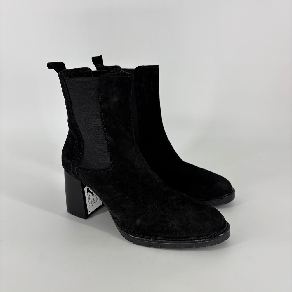 La Canadienne Lively Waterproof Suede Bootie Black Women Size 10 Block Heel